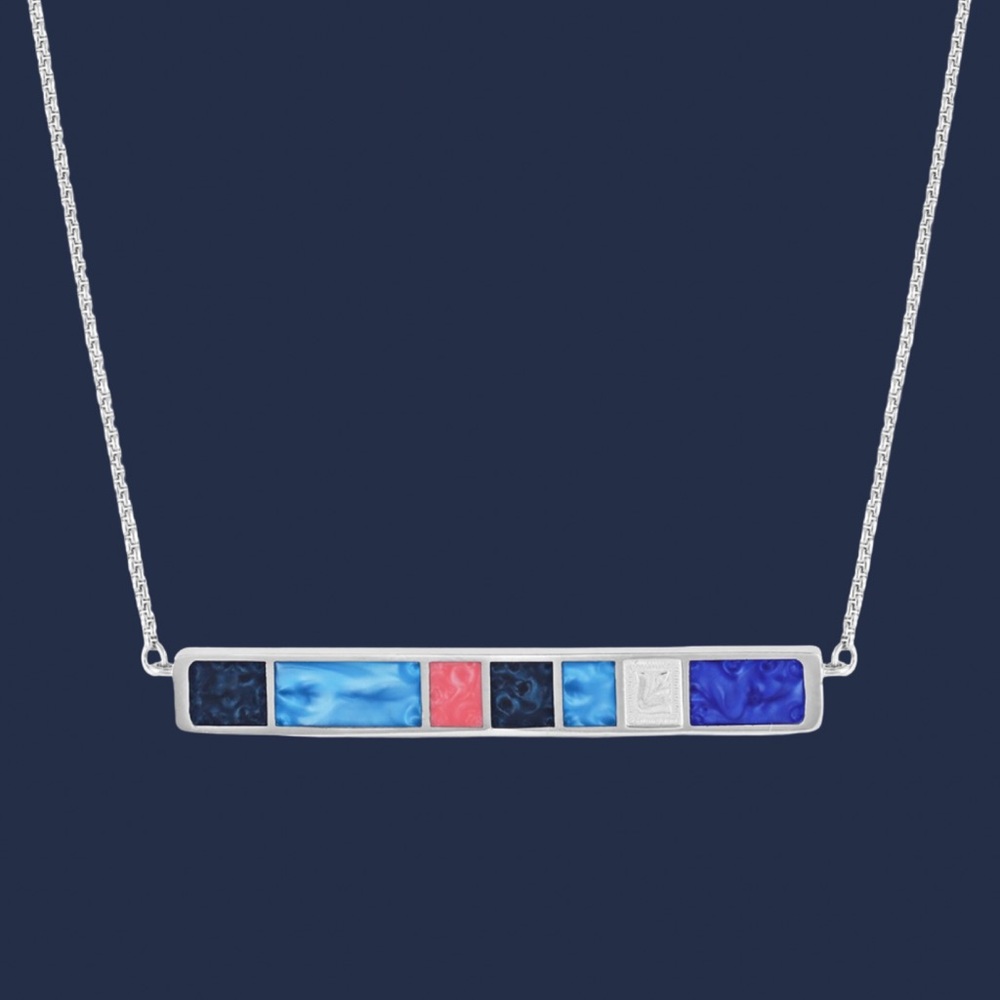Wrangler Silver and Blue Bar Necklace